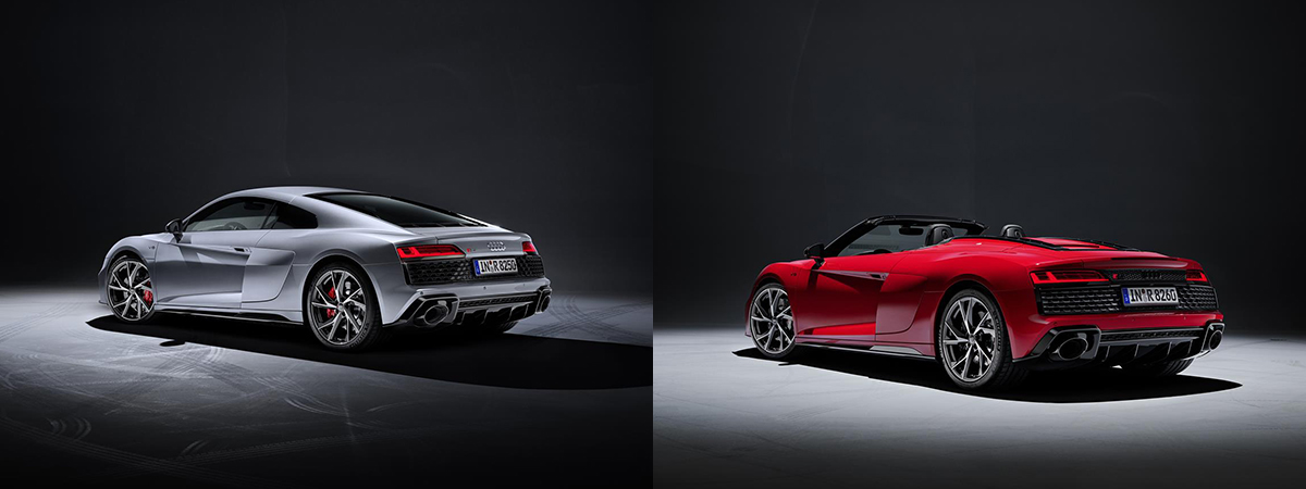 Nuove Audi R8 RWD Coupé e Spyder 2020 vista posteriore - automotofoto.it
